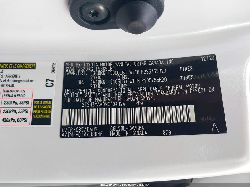 2021 Lexus Rx 350 VIN: 2T2HZMAA0MC194124 Lot: 43817292