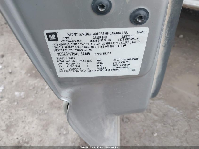 2004 Chevrolet Silverado 1500 Ls VIN: 2GCEC19T941134449 Lot: 43817448