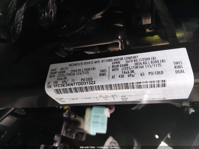 2026 Ford E-350 Stripped VIN: 1FC3E3KN1TDD31322 Lot: 43817500