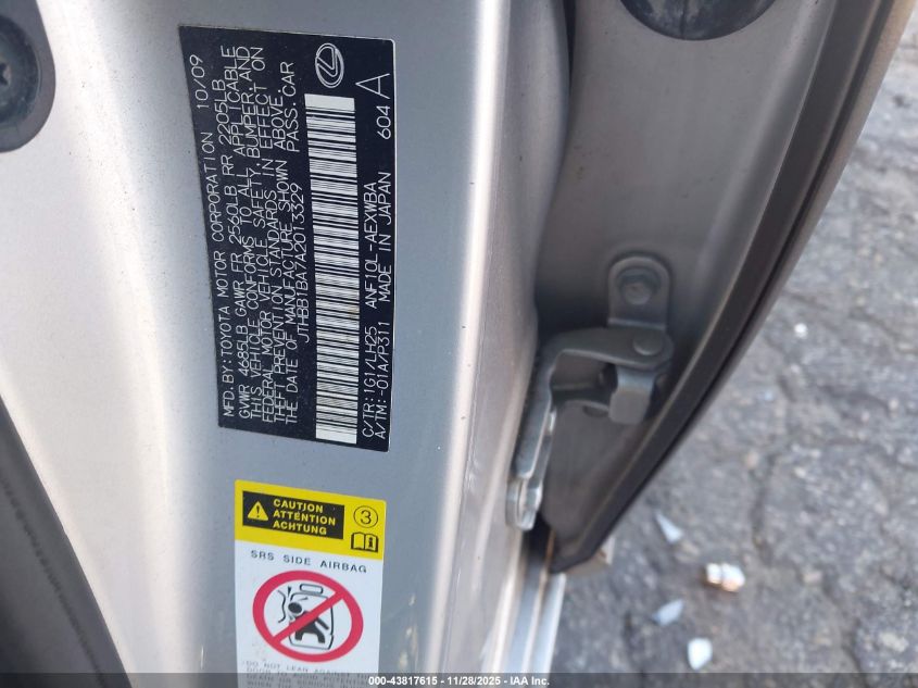 2010 Lexus Hs 250H Premium VIN: JTHBB1BA7A2013329 Lot: 43817615