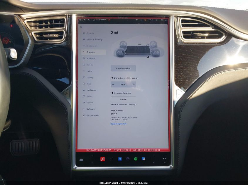 2017 Tesla Model S 60/75 VIN: 5YJSA1E17HF180281 Lot: 43817624