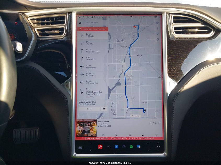 2017 Tesla Model S 60/75 VIN: 5YJSA1E17HF180281 Lot: 43817624