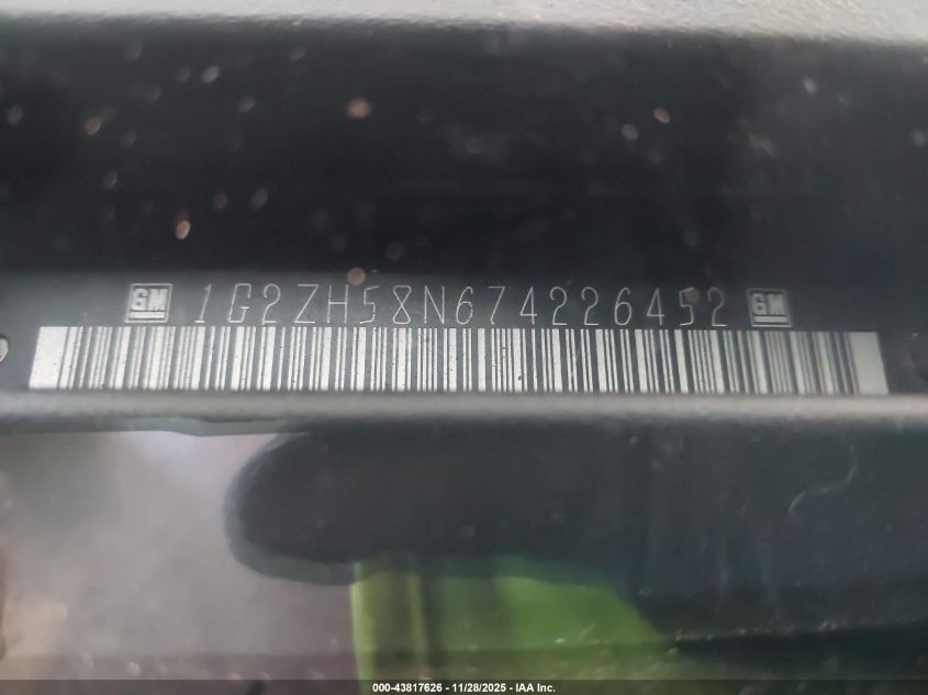 2007 Pontiac G6 Gt VIN: 1G2ZH58N674226452 Lot: 43817626