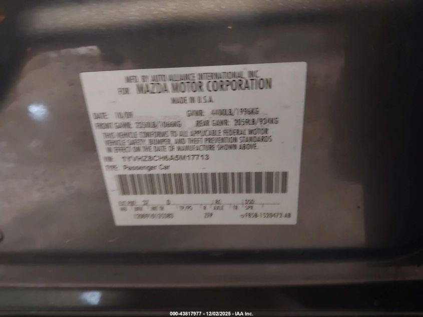 2010 Mazda Mazda6 I Touring Plus VIN: 1YVHZ8CH6A5M17713 Lot: 43817977