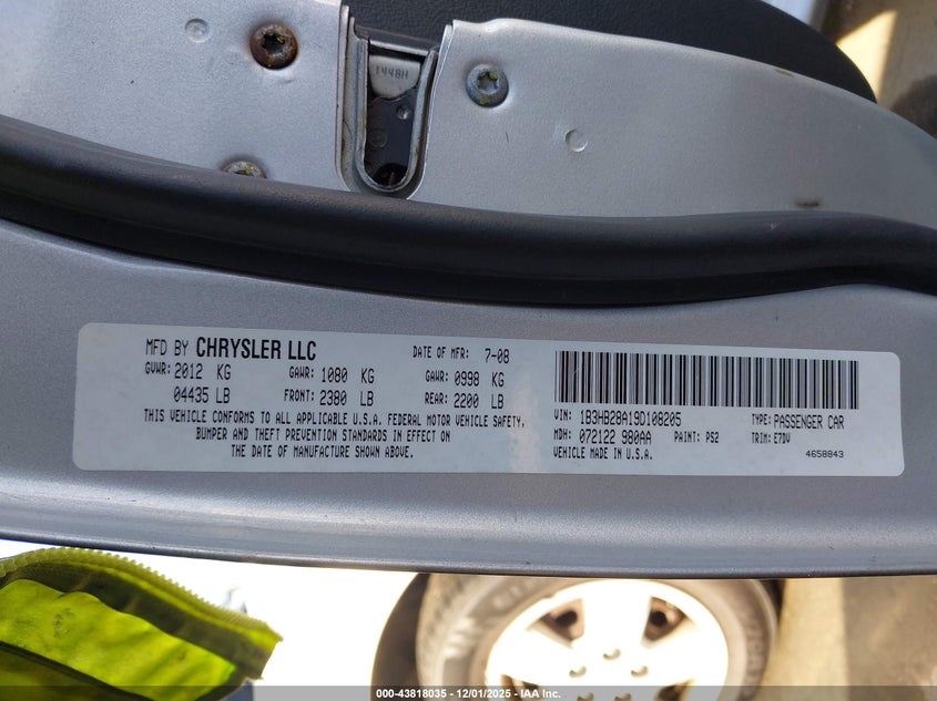 1B3HB28A19D108205 2009 DODGE CALIBER photo no. 9