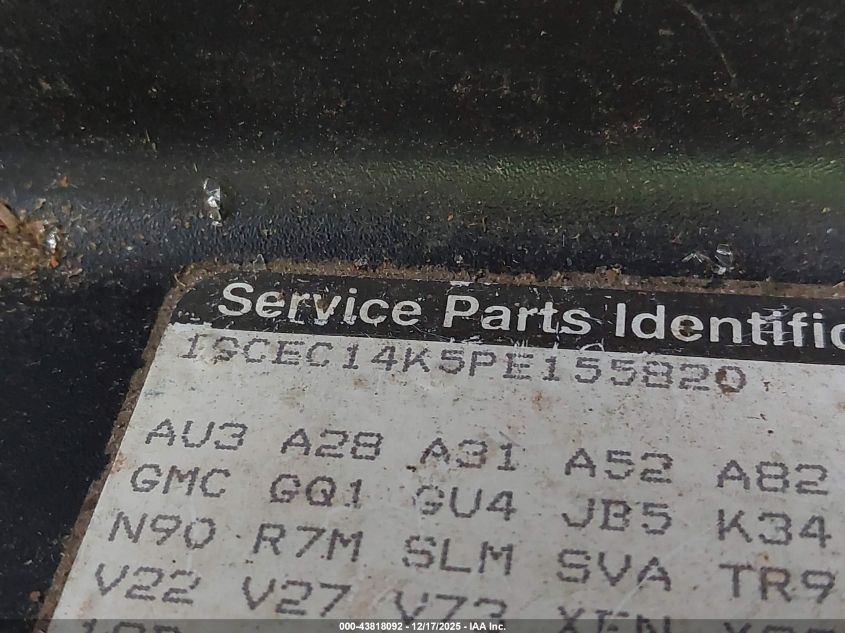 1993 Chevrolet Gmt-400 C1500 VIN: 1GCEC14K5PE155820 Lot: 43818092