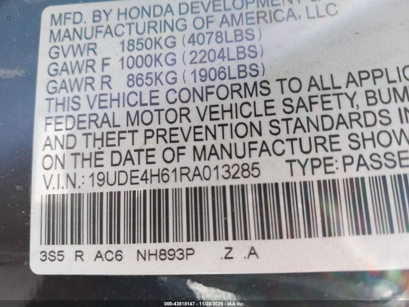 2024 Acura Integra A-Spec Technology VIN: 19UDE4H61RA013285 Lot: 43818147