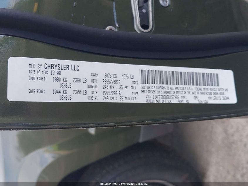 2009 Jeep Patriot Sport VIN: 1J4FF28B89D157995 Lot: 43818256