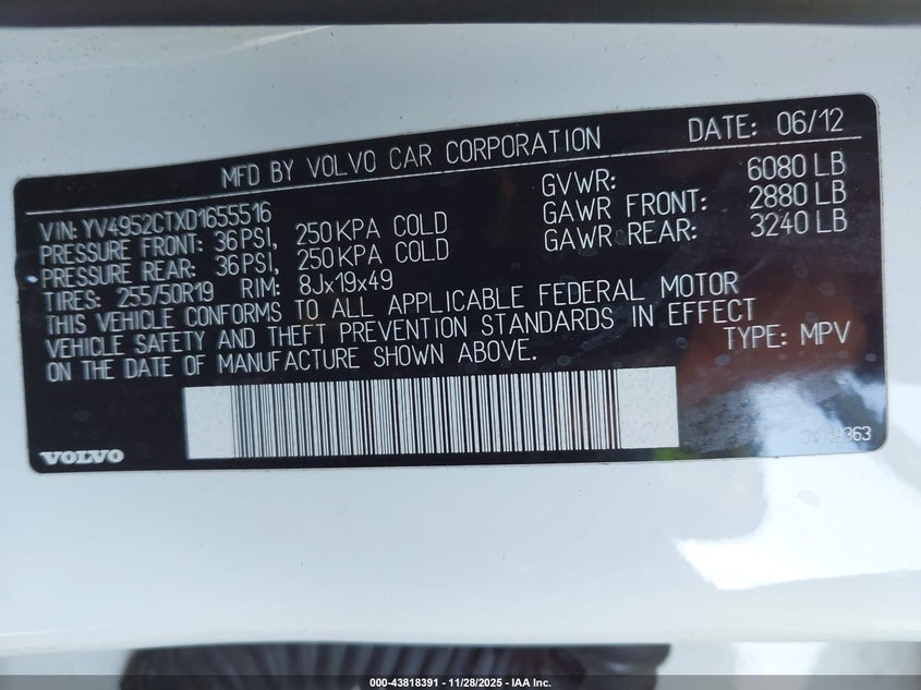 2013 Volvo Xc90 3.2 R-Design/3.2 R-Design Platinum/3.2 R-Design Premier Plus VIN: YV4952CTXD1655516 Lot: 43818391