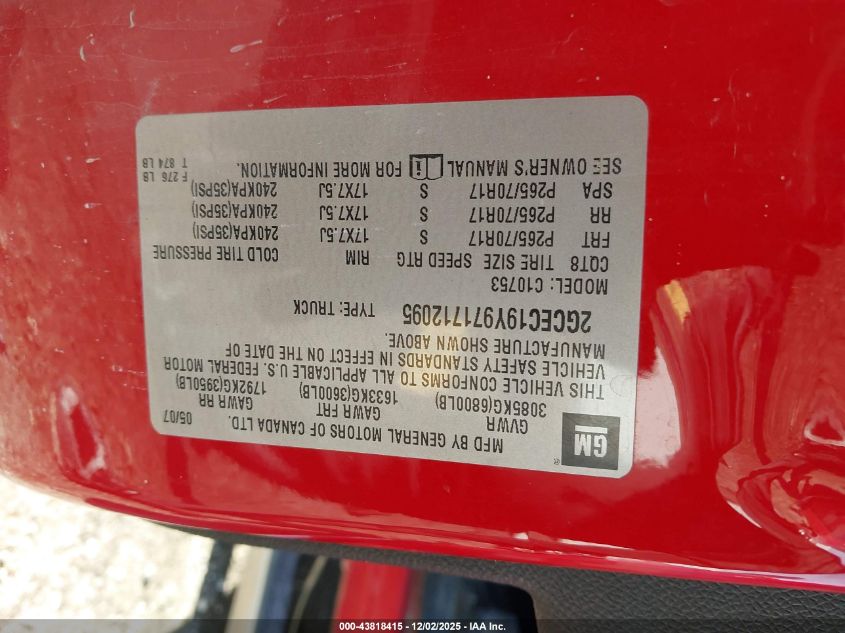 2007 Chevrolet Silverado 1500 Ltz VIN: 2GCEC19Y971712095 Lot: 43818415