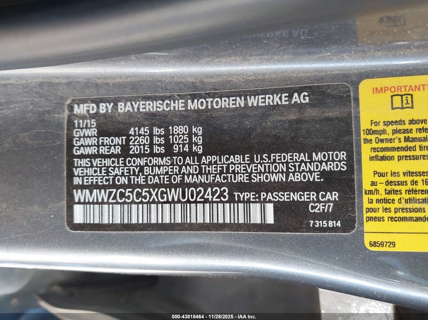 2016 Mini Countryman Cooper S VIN: WMWZC5C5XGWU02423 Lot: 43818464