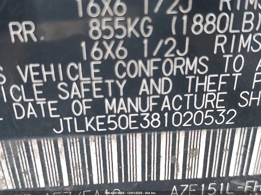 2008 Scion Xb VIN: JTLKE50E381020532 Lot: 43818505