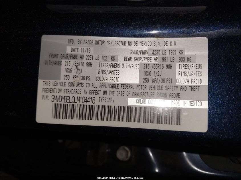 2020 Mazda Cx-30 VIN: 3MVDMBBL0LM104416 Lot: 43818814