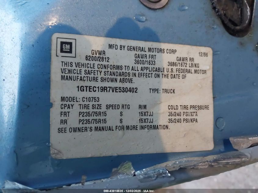 1997 GMC Sierra 1500 Sl Wideside VIN: 1GTEC19R7VE530402 Lot: 43818835