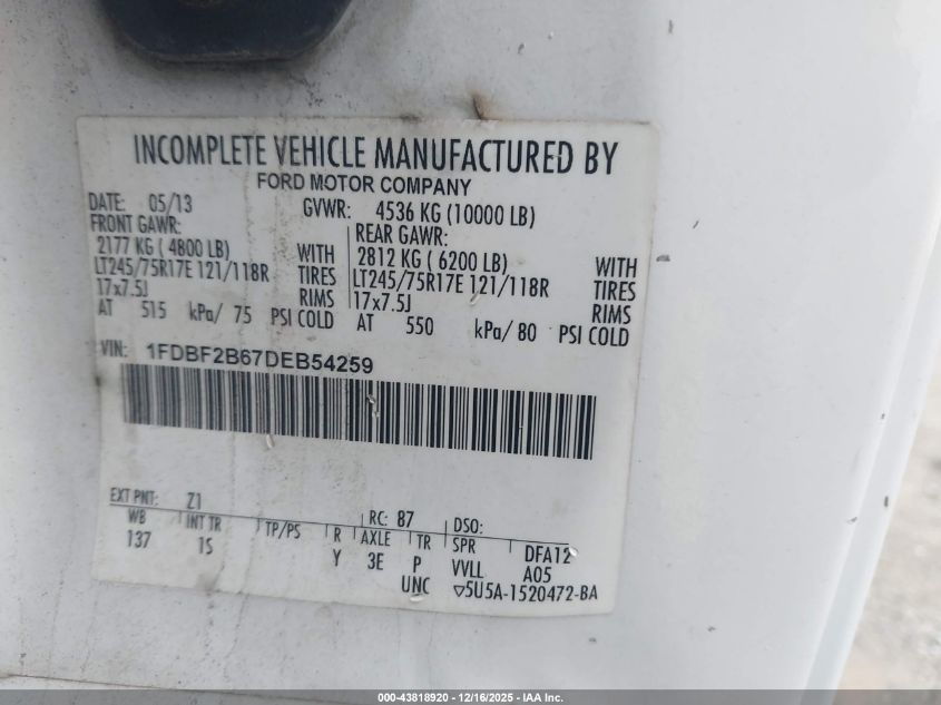 2013 Ford F-250 Xl VIN: 1FDBF2B67DEB54259 Lot: 43818920