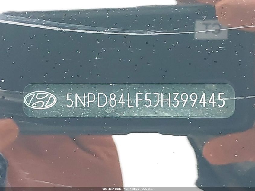 2018 Hyundai Elantra Sel VIN: 5NPD84LF5JH399445 Lot: 43818939