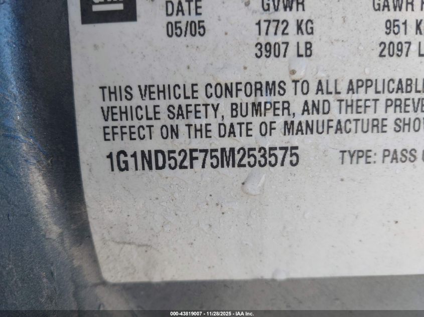 2005 Chevrolet Classic VIN: 1G1ND52F75M253575 Lot: 43819007