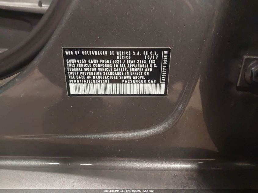 2018 Volkswagen Jetta 1.8T Se Sport VIN: 3VWD17AJ2JM249507 Lot: 43819124