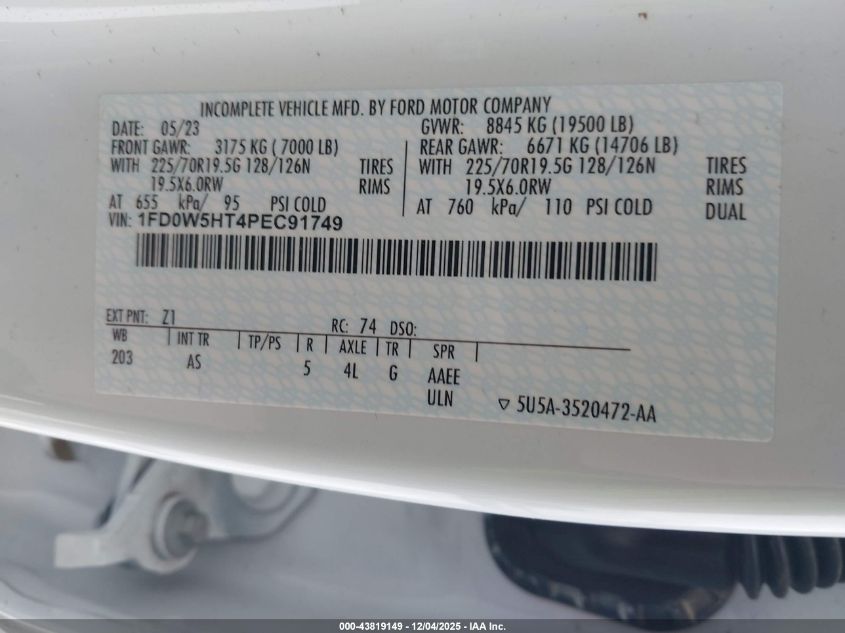 2023 Ford F-550 Chassis Xl VIN: 1FD0W5HT4PEC91749 Lot: 43819149