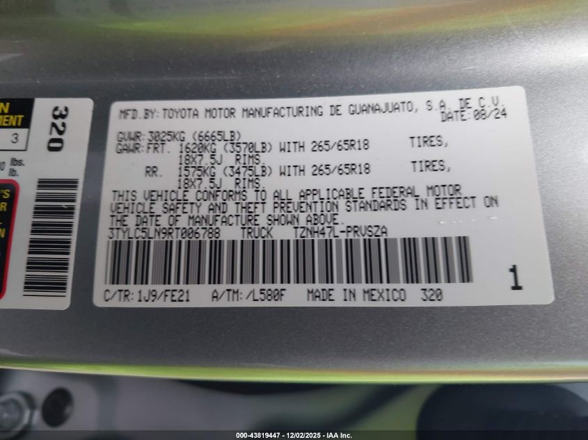 2024 Toyota Tacoma Hybrid Trd Sport VIN: 3TYLC5LN9RT006788 Lot: 43819447