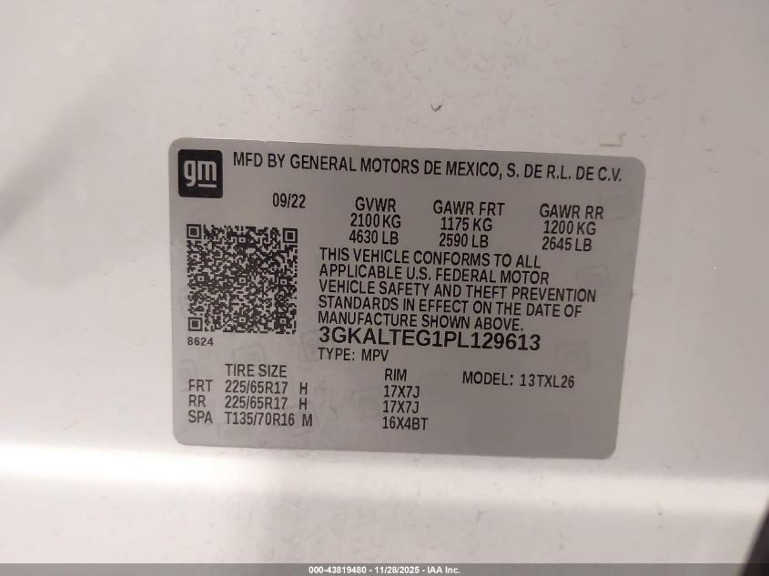 2023 GMC Terrain Awd Sle VIN: 3GKALTEG1PL129613 Lot: 43819480