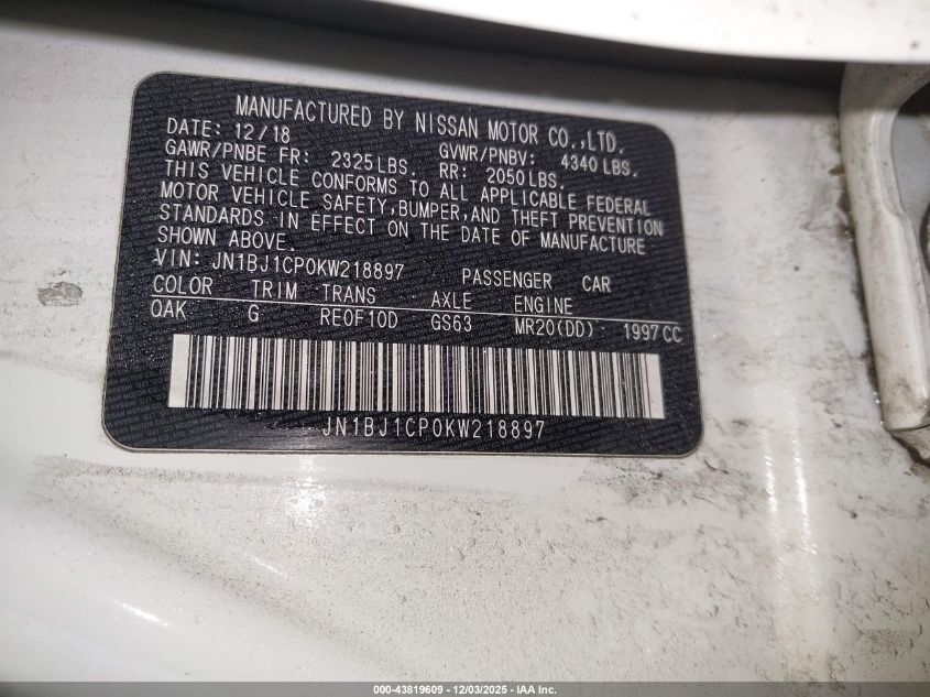 2019 Nissan Rogue Sport S VIN: JN1BJ1CP0KW218897 Lot: 43819609