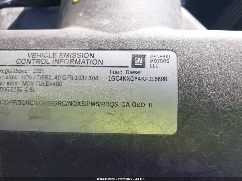2019 Chevrolet Silverado 3500Hd Ltz VIN: 1GC4KXCY4KF115898 Lot: 43819693