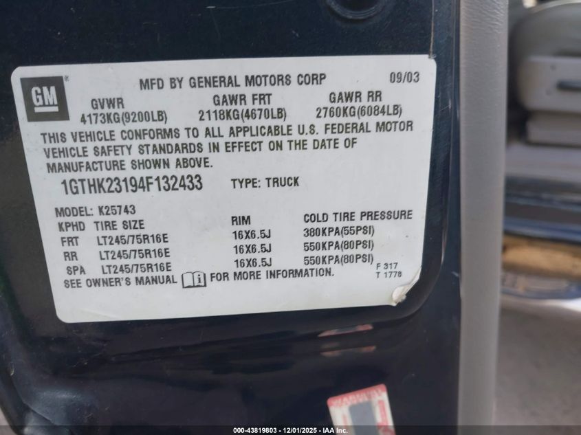 1GTHK23194F132433 2004 GMC SIERRA photo no. 9