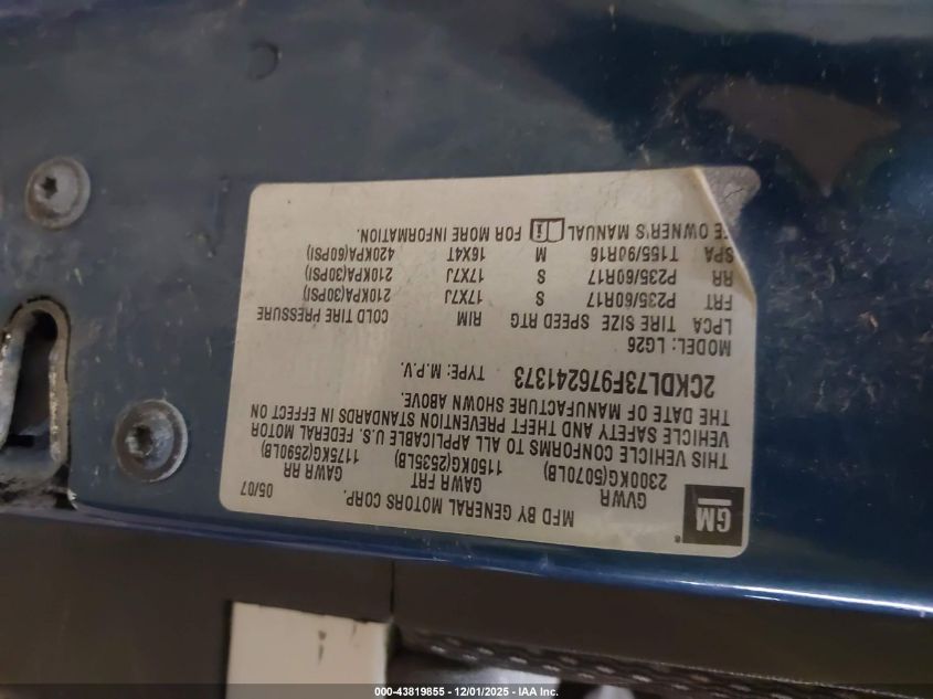 2007 Pontiac Torrent VIN: 2CKDL73F976241373 Lot: 43819855
