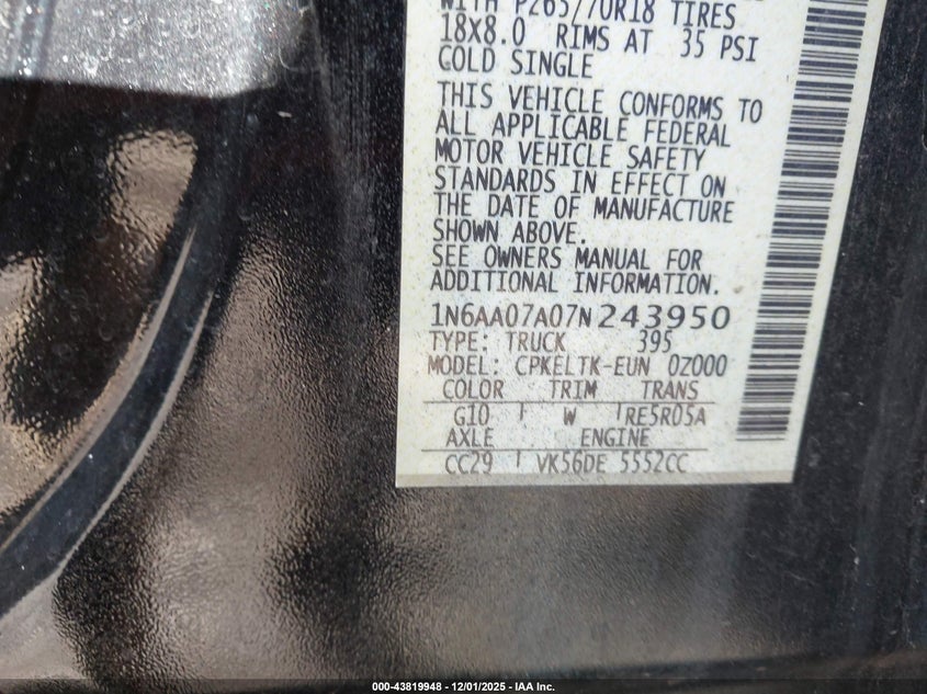1N6AA07A07N243950 2007 NISSAN TITAN photo no. 9