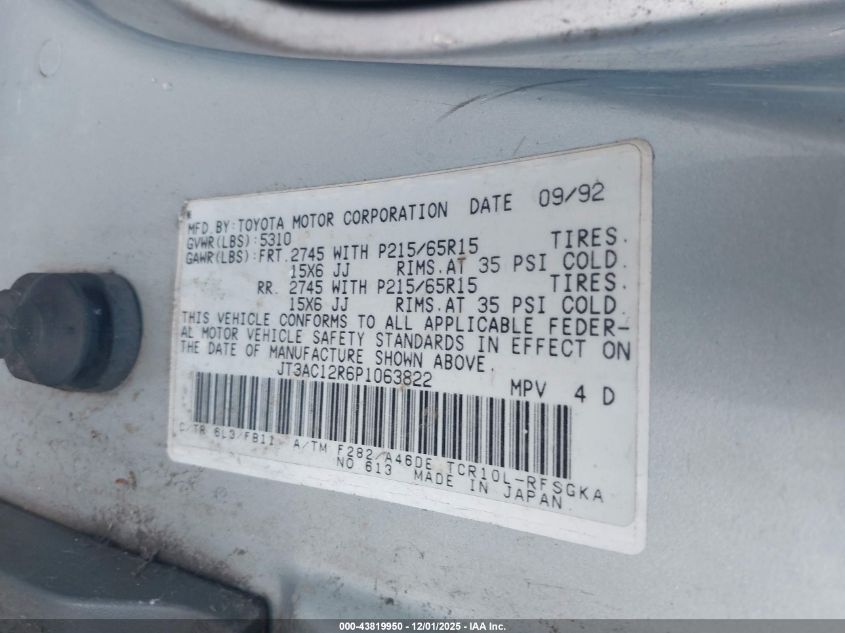 JT3AC12R6P1063822 1993 TOYOTA PREVIA photo no. 9