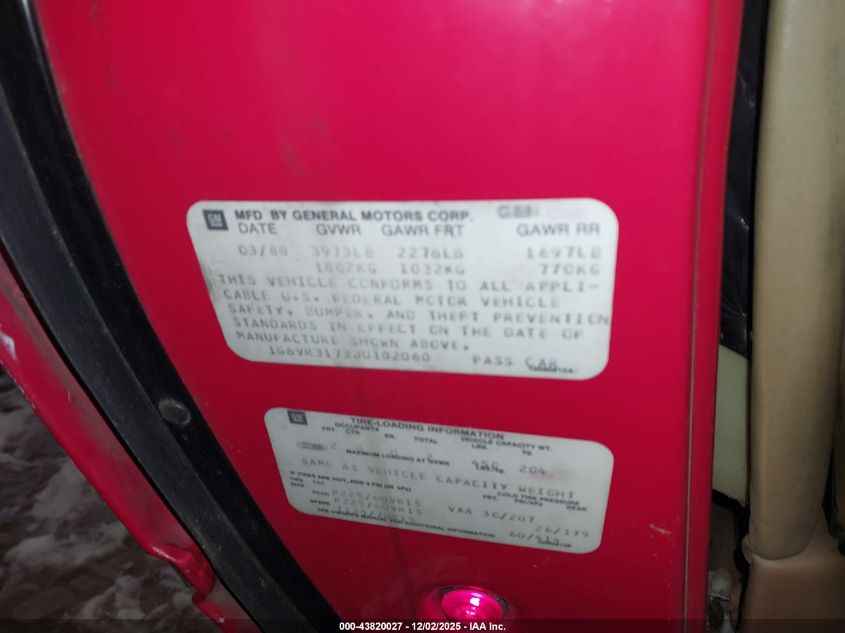 1G6VR3173JU102060 1988 CADILLAC ALLANTE photo no. 9