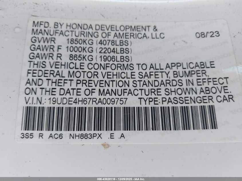 2024 Acura Integra A-Spec Technology VIN: 19UDE4H67RA009757 Lot: 43820116