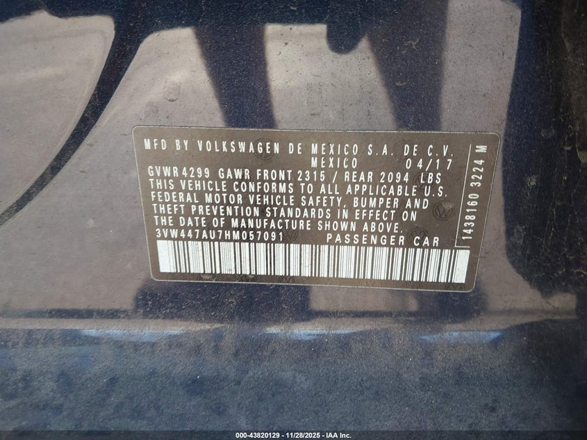 2017 Volkswagen Golf Gti Autobahn 4-Door/S 4-Door/Se 4-Door/Sport VIN: 3VW447AU7HM057091 Lot: 43820129