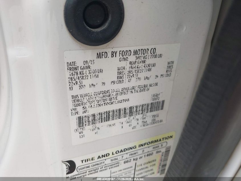 2016 Lincoln Navigator L Select VIN: 5LMJJ3HT0GEL02766 Lot: 43820187