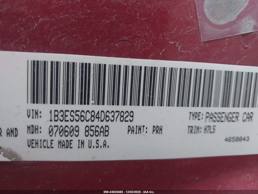 1B3ES56C84D637829 2004 DODGE NEON photo no. 9