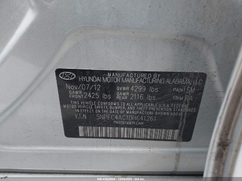 2013 Hyundai Sonata Limited VIN: 5NPEC4AC1DH641261 Lot: 43820504