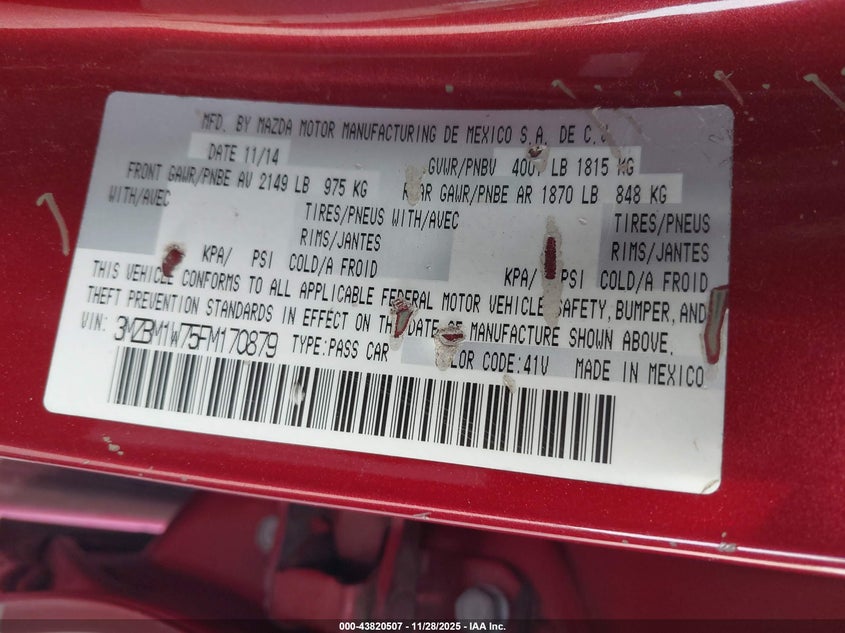 2015 Mazda Mazda3 I Grand Touring VIN: 3MZBM1W75FM170879 Lot: 43820507