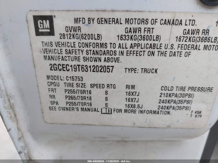 2003 Chevrolet Silverado 1500 Ls VIN: 2GCEC19T631202057 Lot: 43820536