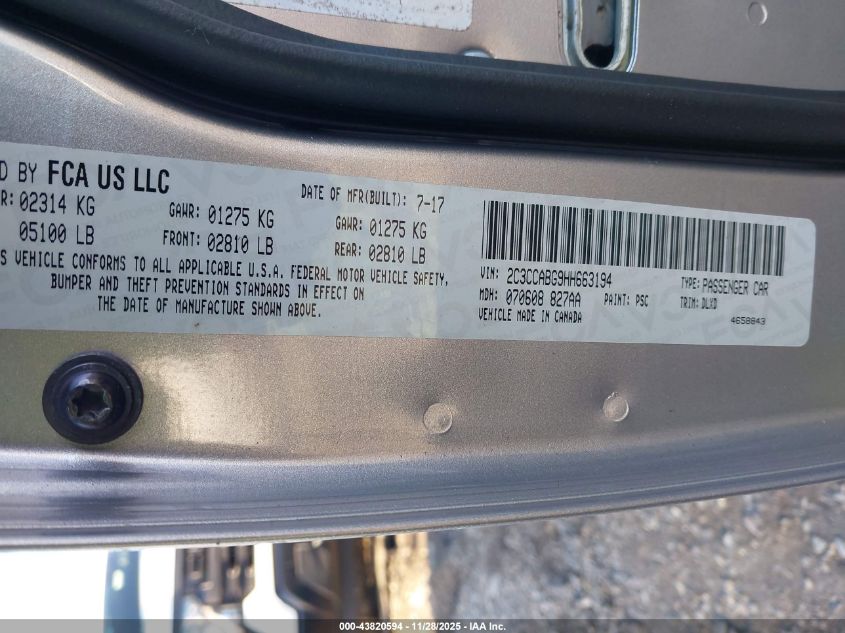 2017 Chrysler 300 300S VIN: 2C3CCABG9HH663194 Lot: 43820594