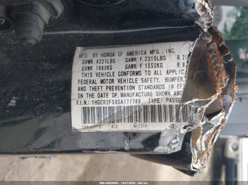 2016 Honda Accord Sport VIN: 1HGCR2F5XGA177789 Lot: 43820595