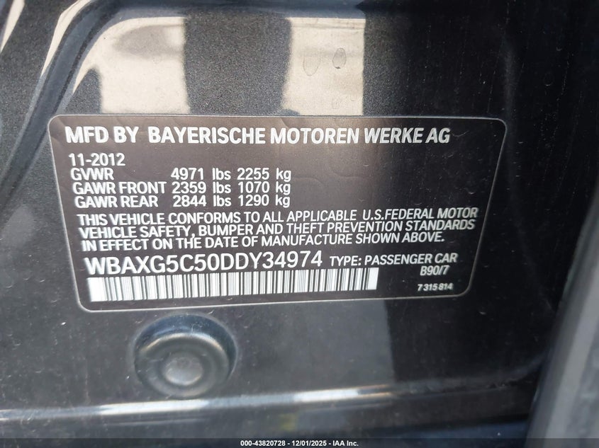 WBAXG5C50DDY34974 2013 BMW 5ER photo no. 9