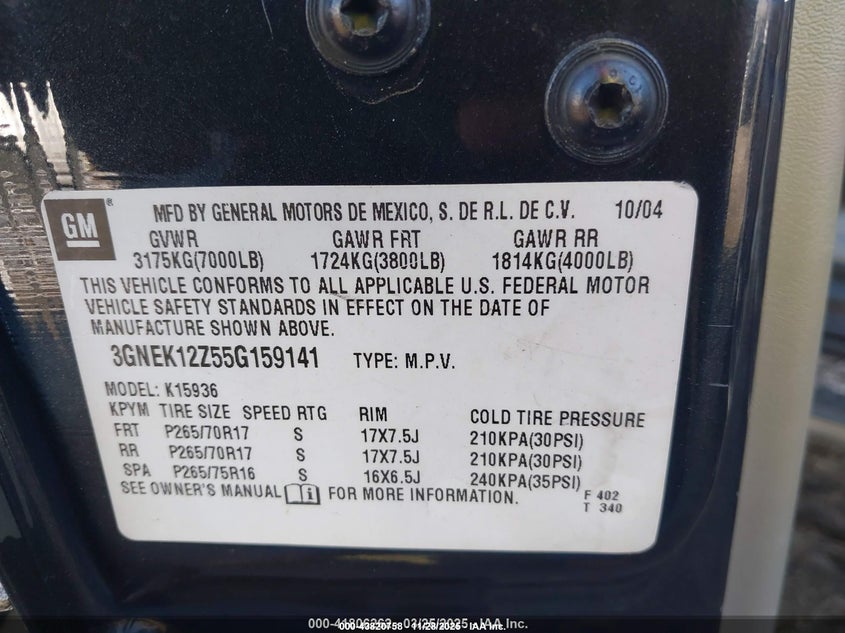 2005 Chevrolet Avalanche 1500 Z71 VIN: 3GNEK12Z55G159141 Lot: 43820758