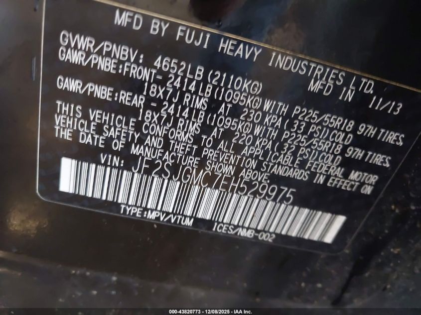 2014 Subaru Forester 2.0Xt Touring VIN: JF2SJGMC7EH529975 Lot: 43820773