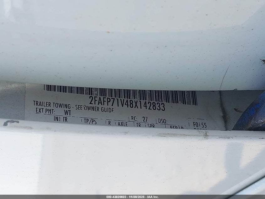 2008 Ford Crown Victoria Police/Police Interceptor VIN: 2FAFP71V48X142833 Lot: 43820823