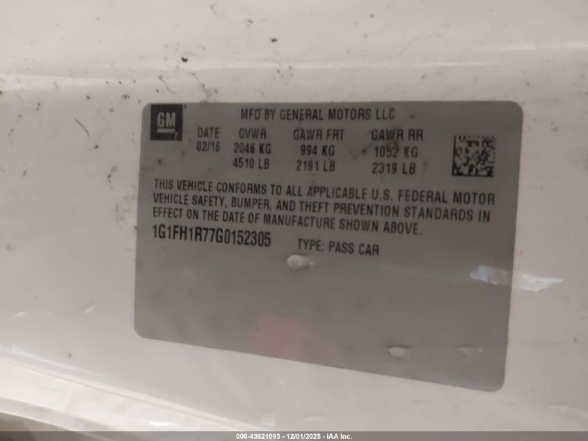 2016 Chevrolet Camaro 2Ss VIN: 1G1FH1R77G0152305 Lot: 43821093
