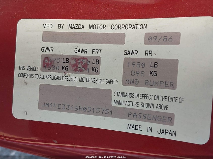 JM1FC3316H0515751 1987 MAZDA RX-7 photo no. 9