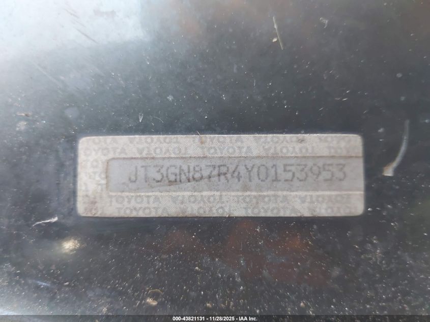 2000 Toyota 4Runner Limited V6 VIN: JT3GN87R4Y0153953 Lot: 43821131