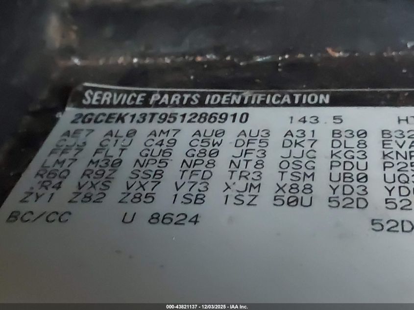 2005 Chevrolet Silverado 1500 Ls VIN: 2GCEK13T951286910 Lot: 43821137