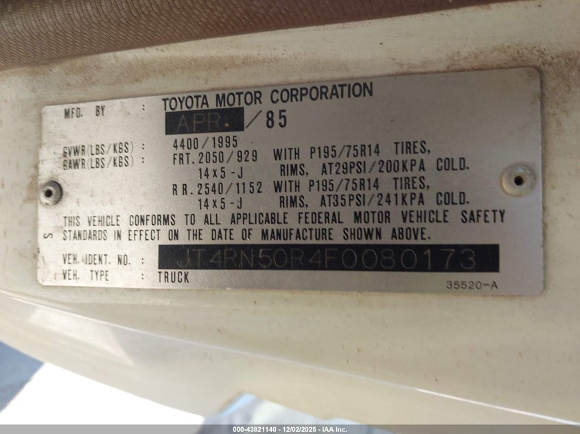 JT4RN50R4F0080173 1985 TOYOTA PICKUP photo no. 9